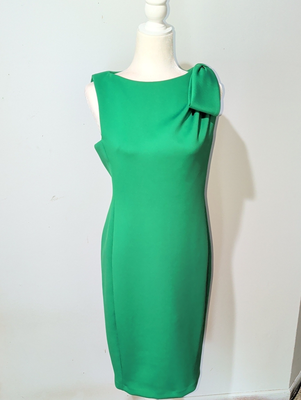 Calvin Klein Emerald Green One-Shoulder Bow Sheath Dress